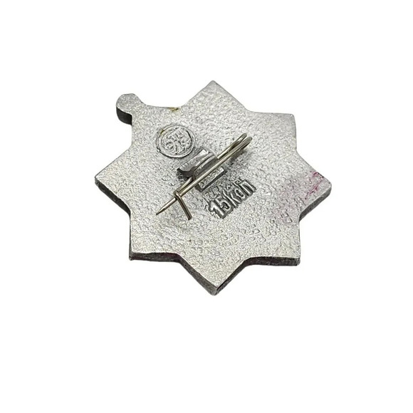 15k Kon Red Enamel Moscow Kremlin Spasskaya Tower Brooch Pin Vintage - Picture 3 of 4